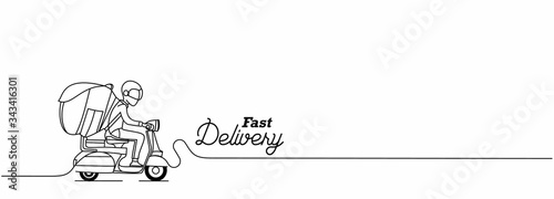 Delivery boy ride scooter delivery service , Order, Fast Shipping, Flat Line Art Vector Background.