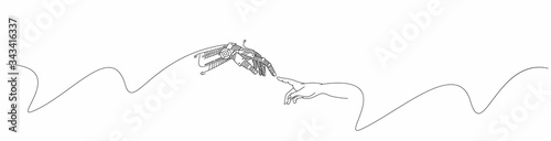 Hands of Robot and Human hands touching with fingers, Virtual Reality or Artificial Intelligence Technology Concept