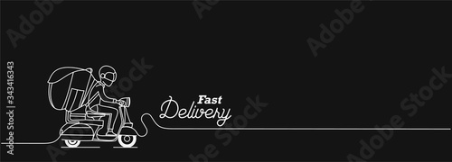 Delivery boy ride scooter delivery service , Order, Fast Shipping, Flat Line Art Vector Background.