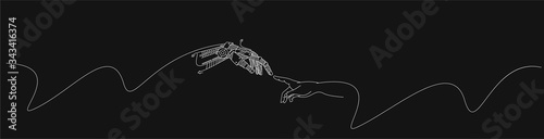 Hands of Robot and Human hands touching with fingers, Virtual Reality or Artificial Intelligence Technology Concept