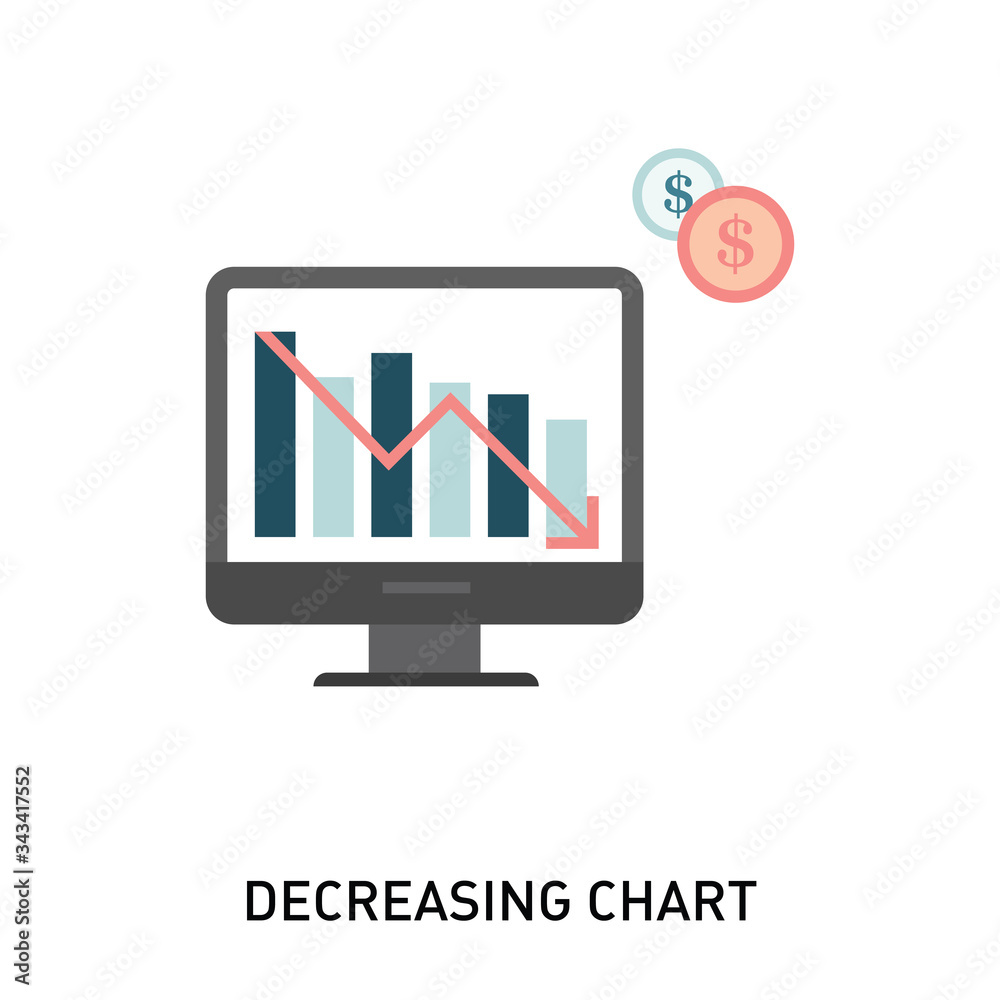 Decreasing chart icon. Business graph chart with red decreasing arrow ...