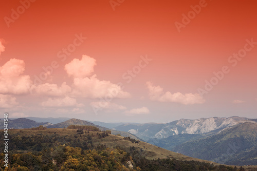 autumn evening on mountain,...