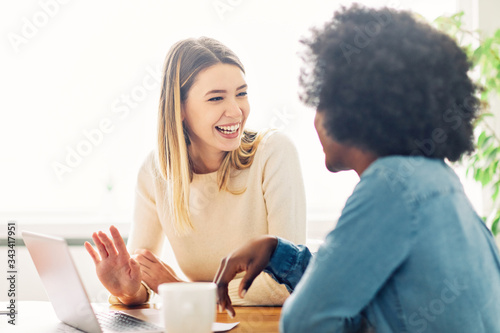 young girl businesswoman office business friend friendship happy smiling happy woman cafe coffee shop