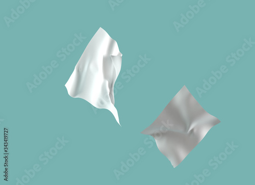 Tissue Leaf or paper and water white flying render 3d