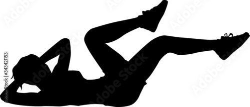 Vector silhouette of a girl exercising sit ups