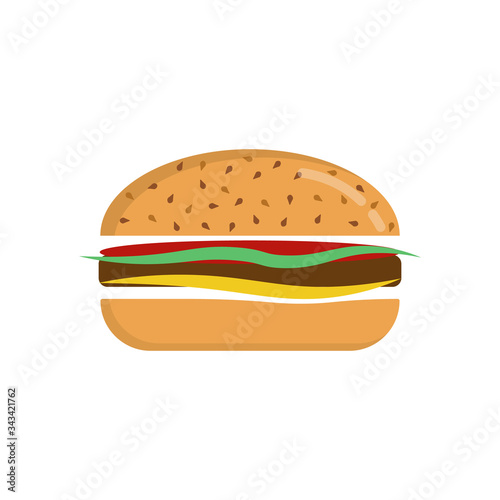 Burger vector illustration. Logo or sticker for your design, menu, website.