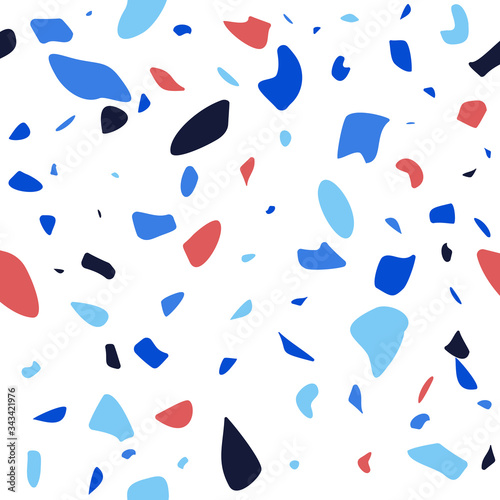 Terrazzo flooring vector seamless pattern. Modern vector illustration for fabric print, wrapping paper, flooring. Classic venetian terrazzo style of floor of natural stone, granite, quartz.