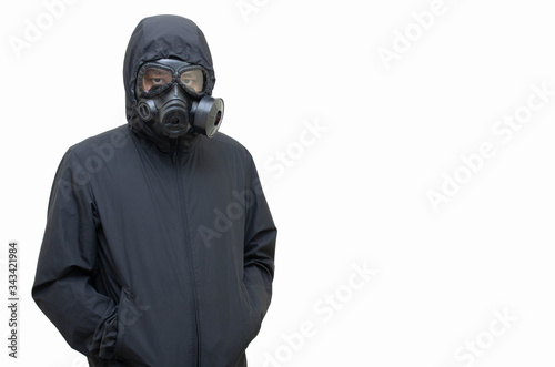 Fototapeta Naklejka Na Ścianę i Meble -  man wear gas mask isolate on white back ground clipping path