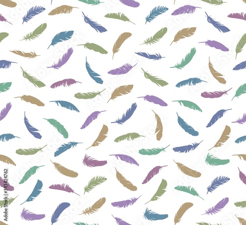 Seamless color background with bird feathers. © designer_an