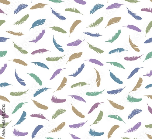 Seamless color background with bird feathers.