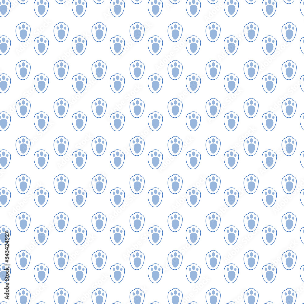 Footprints rabbit vector seamless pattern on white background Fun childish animal design element for decoration, wallpaper, print, paper, wrapping, web.