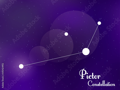 Pictor constellation. Starry night sky. Cluster of stars, galaxy. Deep space. Vector illustration