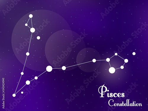 Fototapeta Naklejka Na Ścianę i Meble -  Pisces constellation. Starry night sky. Cluster of stars, galaxy. Deep space. Vector illustration