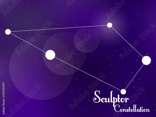 Sculptor constellation. Starry night sky. Cluster of stars, galaxy. Deep space. Vector illustration