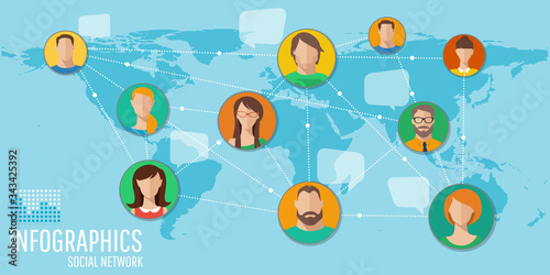 Info-graphic map with social connections,people all around the world.