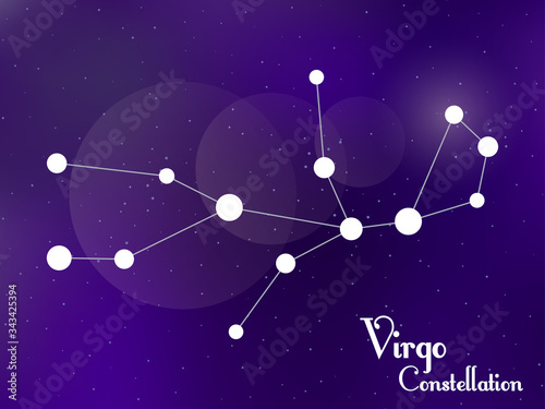 Virgo constellation. Starry night sky. Cluster of stars, galaxy. Deep space. Vector illustration