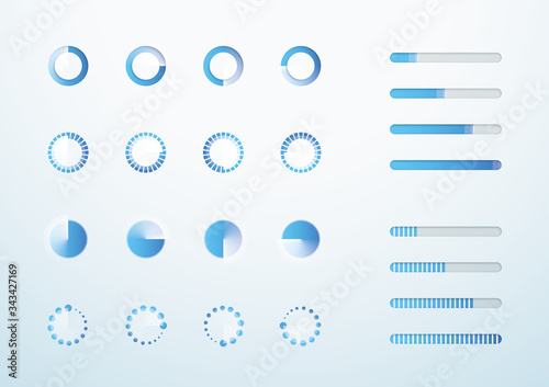 Loading Icon Progress Bar Symbol Set Blue Vector
