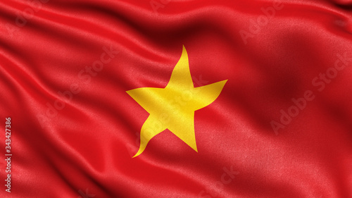 Photography 3D illustration of the flag of Vietnam waving in the wind.