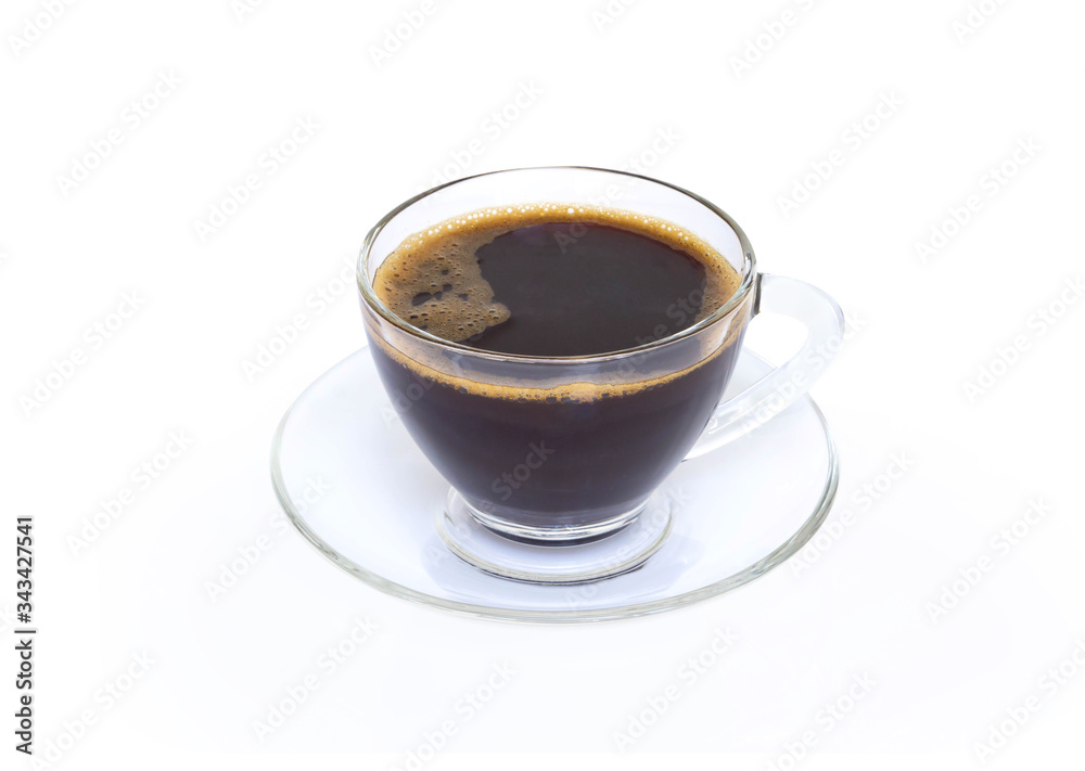 Closeup glass of americano hot coffee isolated on white background Closeup glass of americano hot coffee isolated on white background