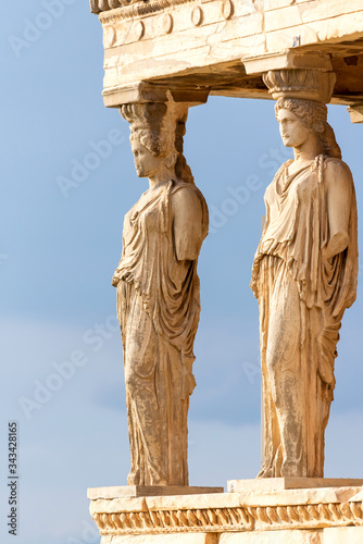The porch of the Caryatids, a detail of the Erechtheion temple at the Acropolis of Athens, Greece
