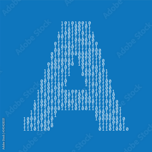 Letter A made from binary code digits. Technology background