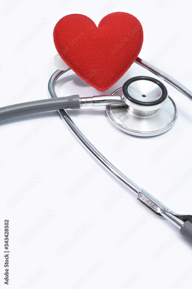 Red heart with stethoscope isolated on white background Red heart with stethoscope isolated on white background