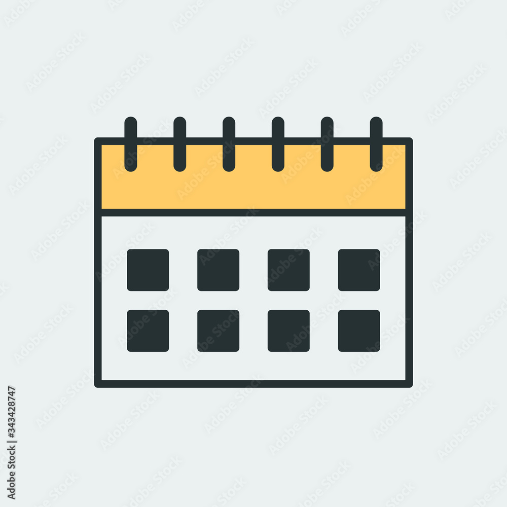 Vector icon of a wall calendar with weekly schedule. It represents a concept of time management, lifestyle, making plans, schedule. Also can be used as a logo, icon or badge Vector icon of a wall calendar with weekly schedule. It represents a concept of time management, lifestyle, making plans, schedule. Also can be used as a logo, icon or badge