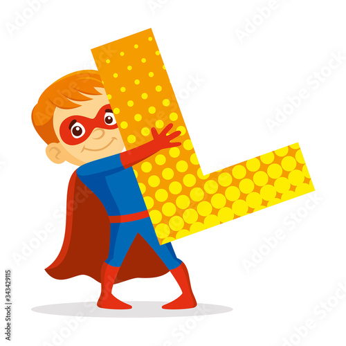 ABC Letter L Superhero Boy Cartoon character Vector illustration
