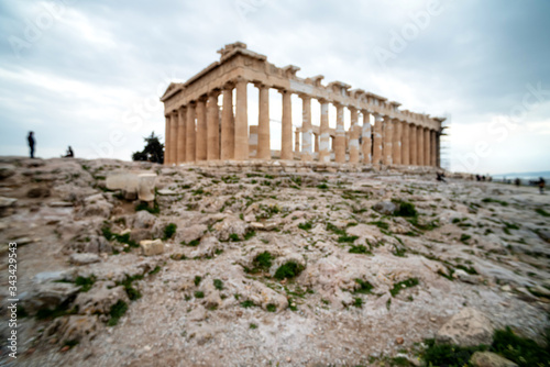 Blurred image of the Parthenon in the Acropolis of Athens, Greece