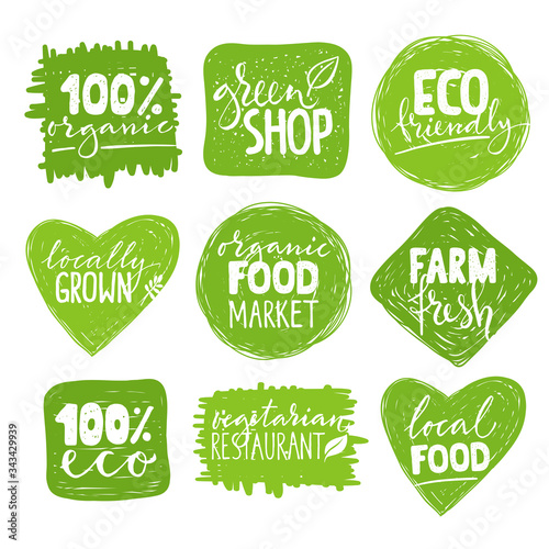 Big vector set of vegetarian labels and stickers with lettering.