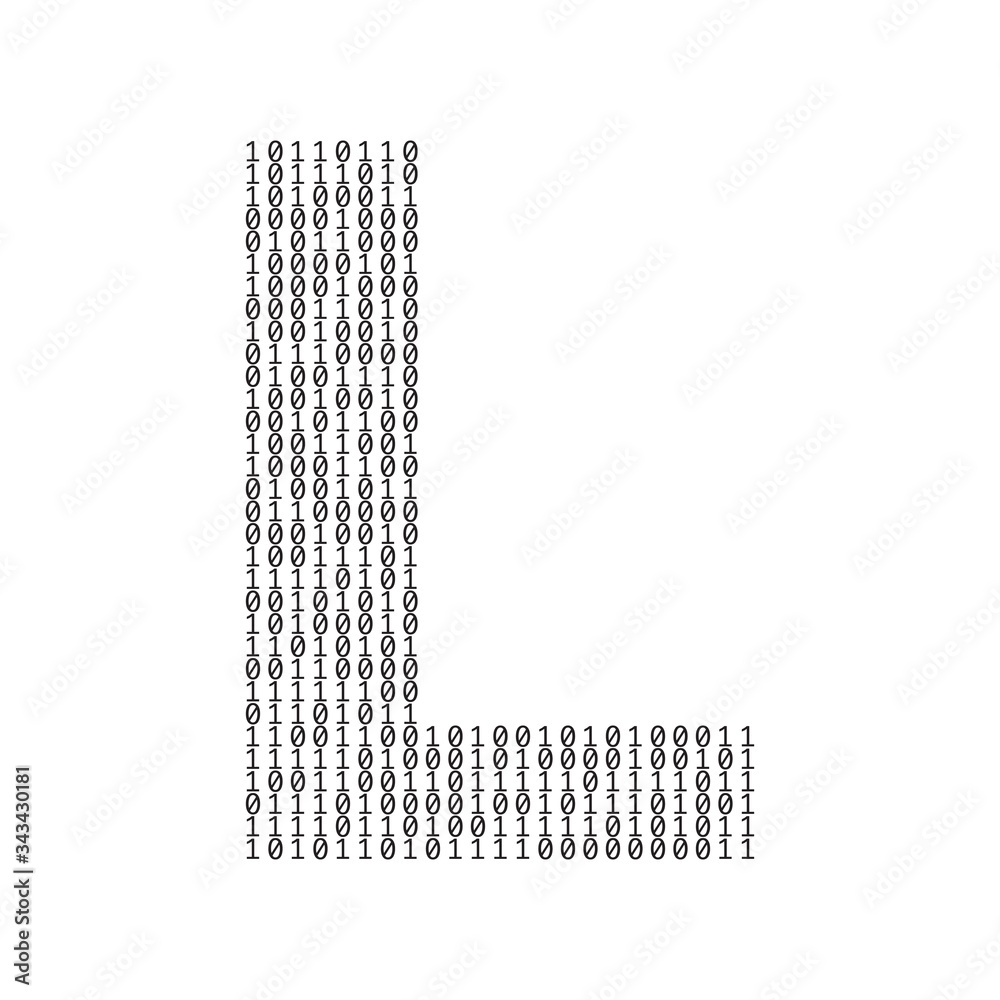 Letter L made from binary code digits. Technology background Letter L made from binary code digits. Technology background