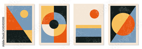 Set of minimal 20s geometric design posters, vector template with primitive shapes elements