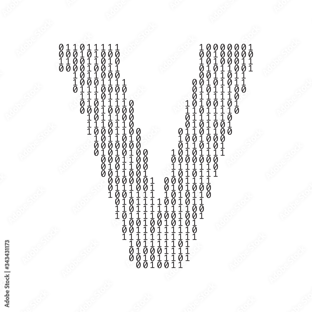 Letter V made from binary code digits. Technology background Letter V made from binary code digits. Technology background