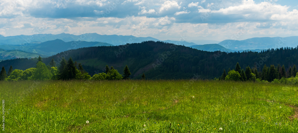Fototapeta premium View from Vrchrieka hill in springtime Javorniky mountains in Slovakia