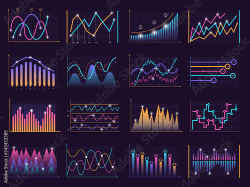 Line charts curves. Vector growth business graphic info vertical columns data model vector infographic elements. Business information data and diagram growth illustration