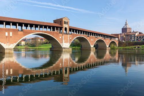 Ponte Coperto (Coperto Bridge) On The Ticino River, Pavia, Italy © Davide