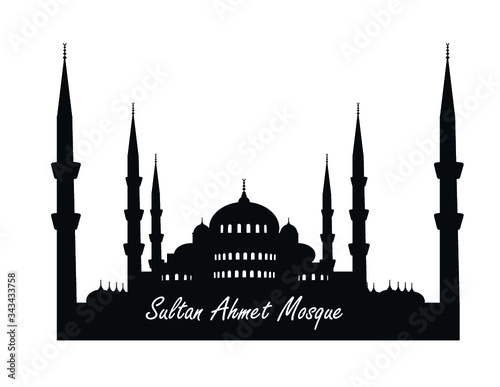 Blue mosque in istanbul. Sultan Ahmed Mosque (Blue Mosque). Istanbul, Turkey. Vector illustration. middle east islamic architecture flat.