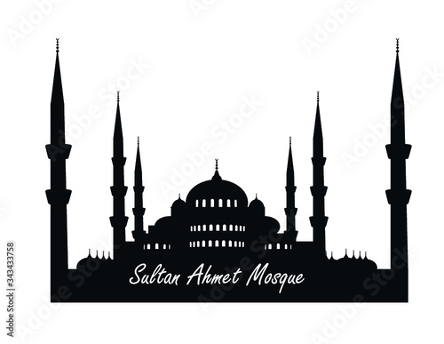Blue mosque in istanbul. Sultan Ahmed Mosque (Blue Mosque). Istanbul, Turkey. Vector illustration.  middle east islamic architecture flat.