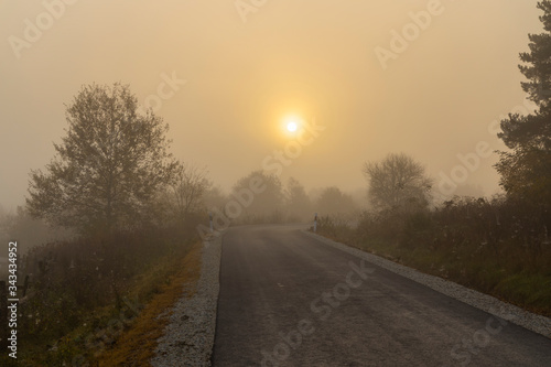 Road with sunrise in Norrthern Hungary