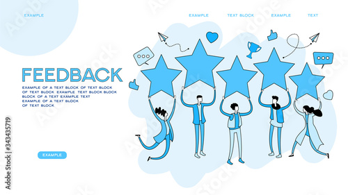 People give star feedback. Characters choose a satisfaction rating. People leave a positive review. User experience concept. 3d isometric vector illustration.