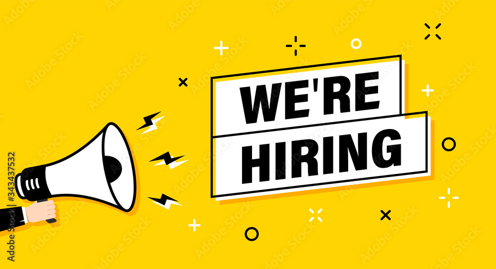 Εκτύπωση καμβά Male hand holding megaphone with we're hiring speech bubble