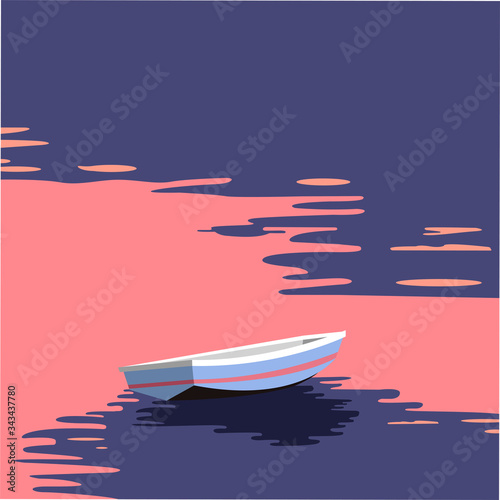 Creative concept vector illustration sailing boat yacht at the sea in the sunlight sundown dusk.