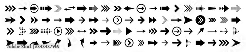 Arrows big black set 100 icons. Arrow icon. Arrow vector collection. Arrow. Cursor. Modern simple arrows. Vector illustration.