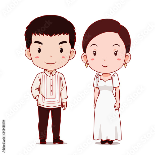 Couple of cartoon characters in Philippines traditional costume. photo