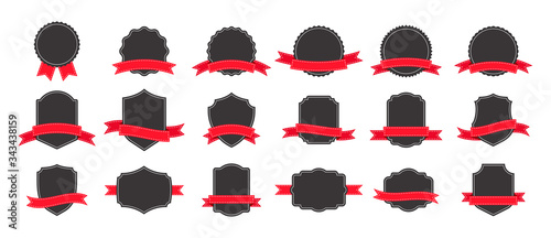 Set of vintage ribbons and labels elements. Red ribbons. Retro style badge and icons. Vector Illustration.