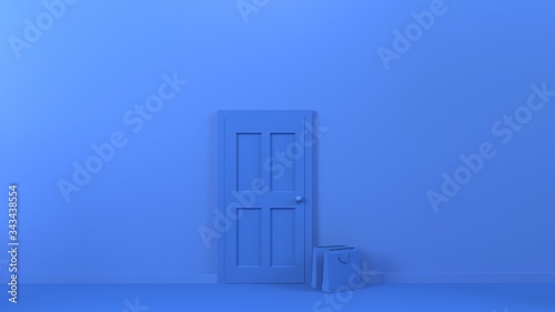 One door closed. 3d render illusatration design. Yellow abstract