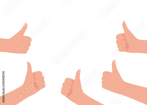 Hands showing symbol Like. Making thumb up gesture. Hand gesture man vote, feedback. Congratulations, cheering, thanksgiving, thank you, good, approve. Vector illustration