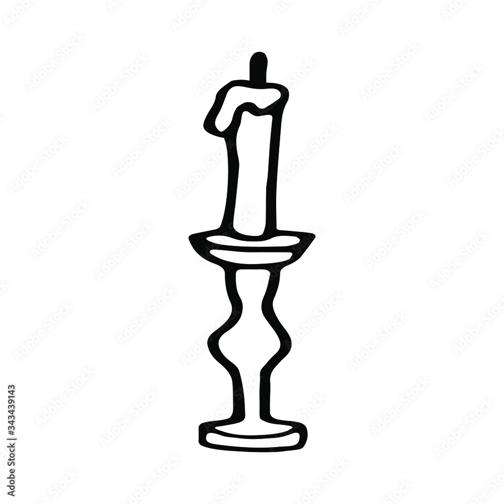 Single candle with candlestick in scandinavian style on white background. Doodle vector illustration. Single candle with candlestick in scandinavian style on white background. Doodle vector illustration.