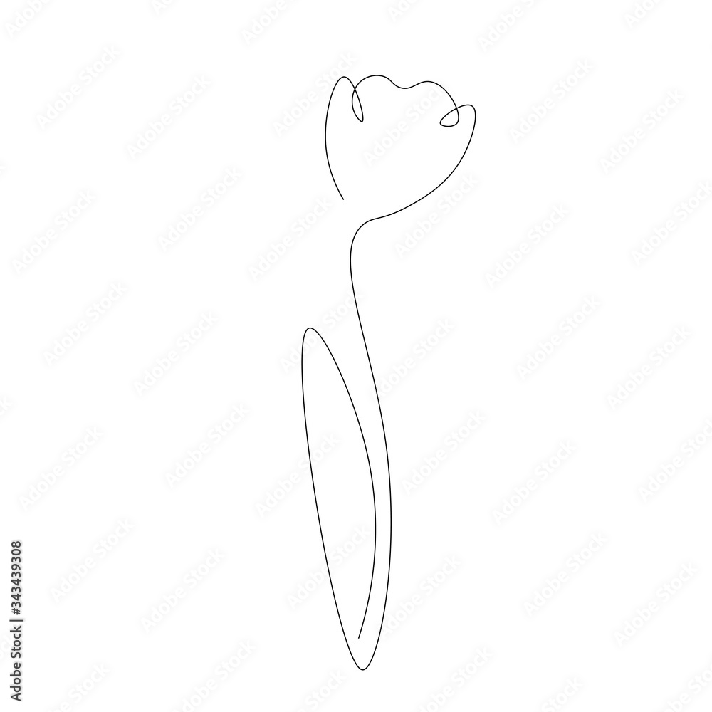 Flower silhouette one line drawing. Vector illustration