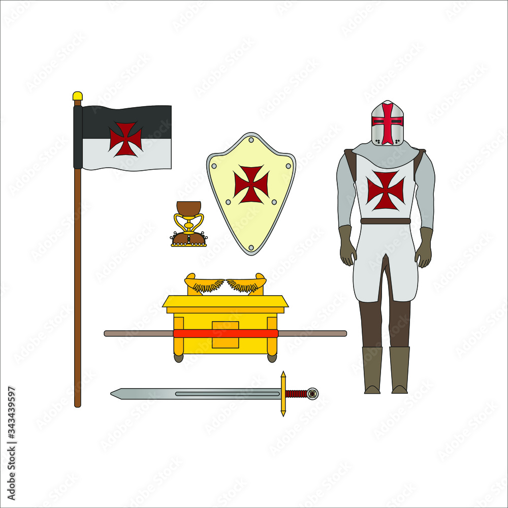Foto Templar knights objects kit illustration for web and mobile design
